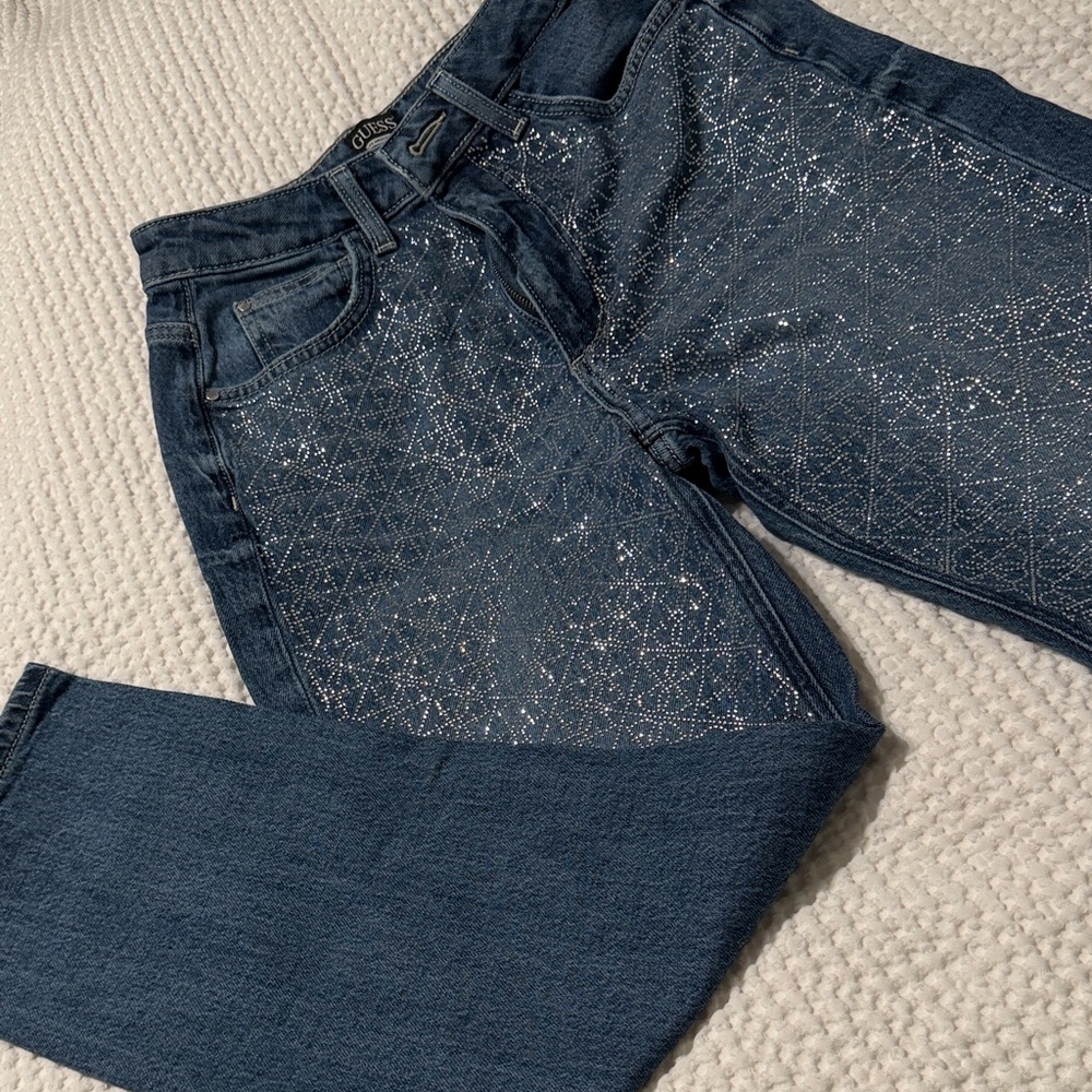 Guess Women's Denim Jeans with Shimmering Silver Details